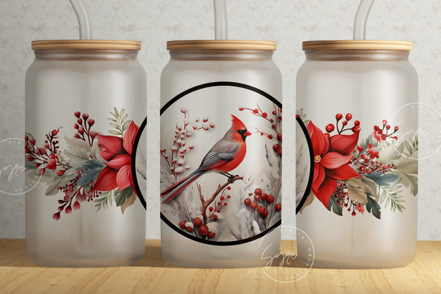 Red Cardinal Tumbler, 16oz Libbey Glass Can Sublimation Design, Winter Floral, Christmas Tumbler Wrap, Gift for Christmas Holiday, Digital Sublimation Syre Digital Creations 