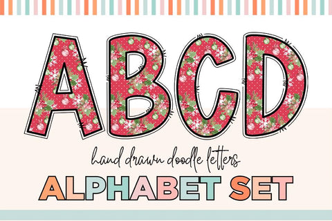 Red Christmas Hand Drawn Doodle Letter Alphabet Set Sublimation BijouBay 