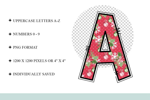 Red Christmas Hand Drawn Doodle Letter Alphabet Set Sublimation BijouBay 