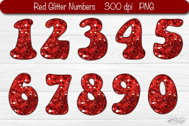 Red Christmas Numbers PNG Numbers Glitter Embroidery Sequins and Stitches Sublimation Createya Design 