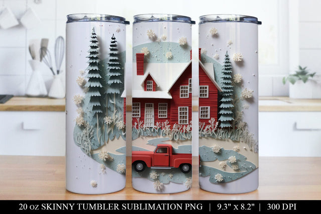 Red Christmas Pickup Truck Tumbler Wrap Sublimation PNG Sublimation BijouBay 