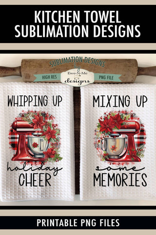 Red Christmas Stand Mixer Kitchen Towel Sublimation Designs Sublimation Ewe-N-Me Designs 