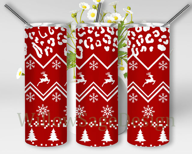 Red Christmas Sweater Full Tumbler Wrap, Merry Christmas 20oz Skinny Tumbler, Holiday Tumbler Png, Christmas Sweater Sublimation Design, Instant Download Sublimation WillowSageDesign 