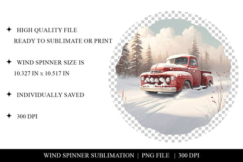 Red Farmhouse Truck Snowy Landscape Wind Spinner Sublimation BijouBay 