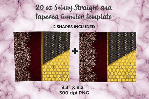 Red Floral Embroidery & Honeycomb 20oz Skinny Tumbler Wrap Template Sublimation Sublimatiz Designs 