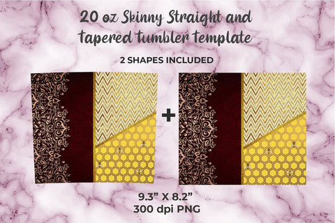 Red Floral Embroidery & Honeycomb Glitter 20oz Skinny Tumbler Wrap Template Sublimation Sublimatiz Designs 