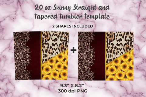 Red Floral Embroidery & Leopard 20oz Skinny Tumbler Wrap Template Sublimation Sublimatiz Designs 