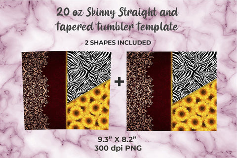 Red Floral Embroidery & Sunflower 20oz Skinny Tumbler Wrap Template Sublimation Sublimatiz Designs 