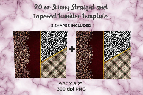 Red Floral Embroidery Zebra & Brown Plaid 20oz Skinny Tumbler Wrap Template Sublimation Sublimatiz Designs 