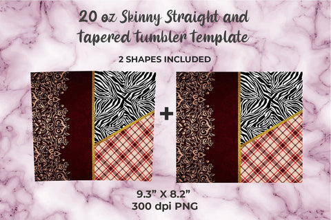 Red Floral Embroidery Zebra & Red Plaid 20oz Skinny Tumbler Wrap Template Sublimation Sublimatiz Designs 