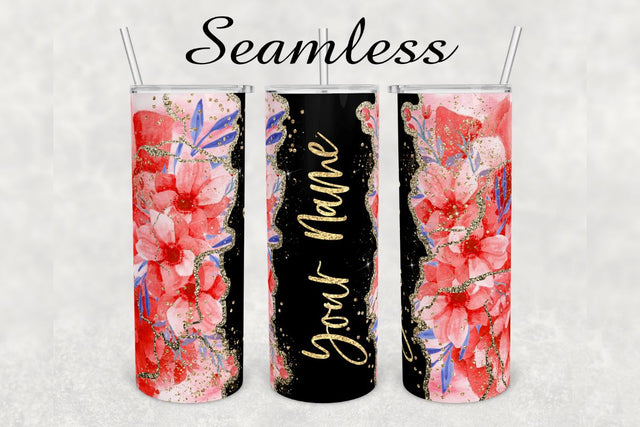 Red Floral Glitter Agate Tumbler sublimation design 20 oz skinny tumbler wrap Sublimation BambinaCreations 