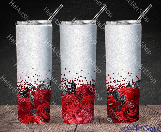 Red Floral SKINNY TUMBLER Png, Sublimation Png Sublimation _HelArtShop_ 