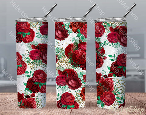 Red Floral Tumbler PNG, Rose SKINNY TUMBLER 20 Oz Sublimation _HelArtShop_ 