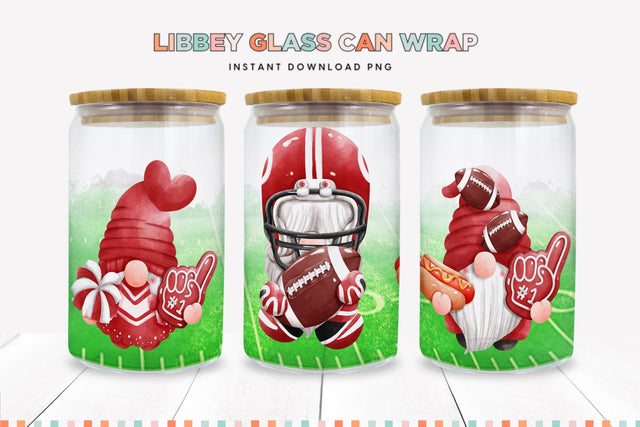 Red Football Team Gnomes Libbey Glass Wrap Sublimation BijouBay 