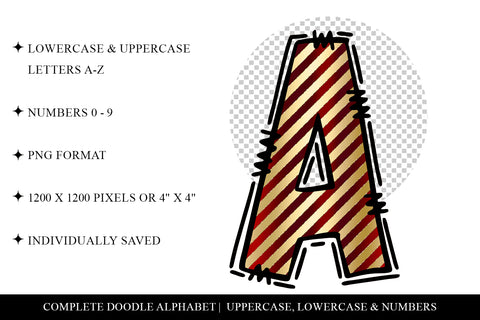Red & Gold Doodle Letters, Christmas Sublimation Alpha Set Sublimation BijouBay 