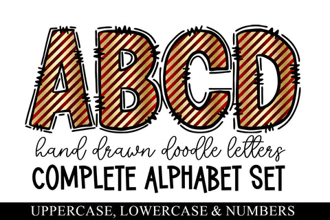 Red & Gold Doodle Letters, Christmas Sublimation Alpha Set Sublimation BijouBay 