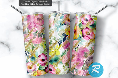 Red Gold Floral 20 oz / 30 oz Tumbler PNG Sublimation Regulrcrative 