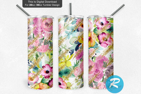 Red Gold Floral 20 oz / 30 oz Tumbler PNG Sublimation Regulrcrative 