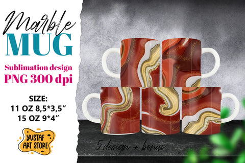 Red gold marble sublimation mug wrap bundle.5 PNG design Sublimation Yustaf Art Store 