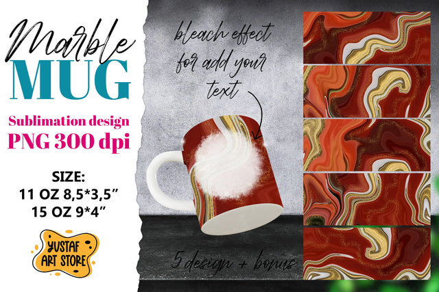 Red gold marble sublimation mug wrap bundle.5 PNG design Sublimation Yustaf Art Store 
