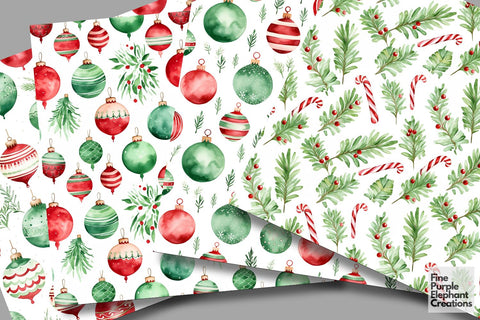 Red Green Watercolor Christmas Digital Pattern Fine Purple Elephant Creations 