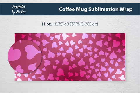 Red Heart Coffee Mug Wrap for Sublimation Sublimation Templates by Pauline 