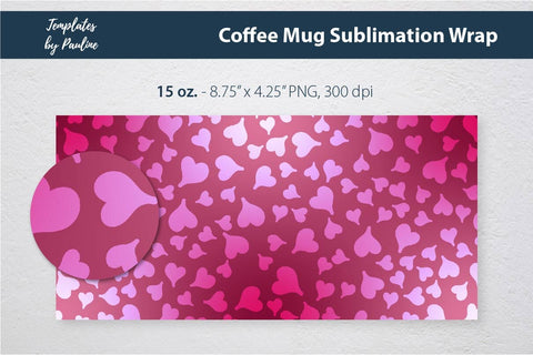 Red Heart Coffee Mug Wrap for Sublimation Sublimation Templates by Pauline 