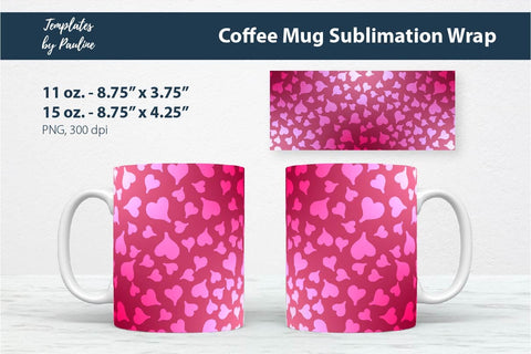 Red Heart Coffee Mug Wrap for Sublimation Sublimation Templates by Pauline 