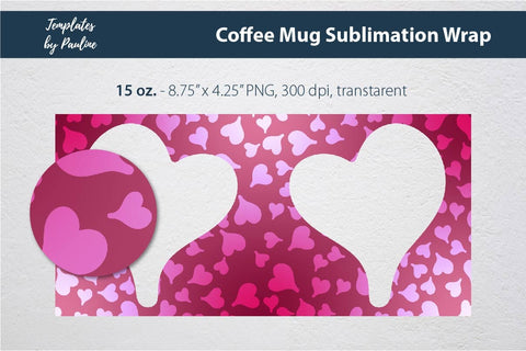 Red Heart Photo Mug Wrap for Sublimation Sublimation Templates by Pauline 