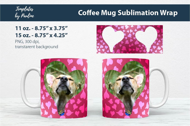 Red Heart Photo Mug Wrap for Sublimation Sublimation Templates by Pauline 