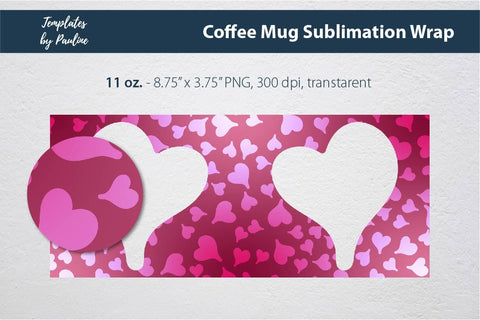 Red Heart Photo Mug Wrap for Sublimation Sublimation Templates by Pauline 