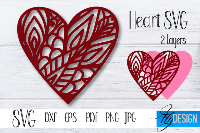 Red Heart SVG. Mandala Heart SVG. Valentines Day SVG. v 1-4. SVG Fly Design 