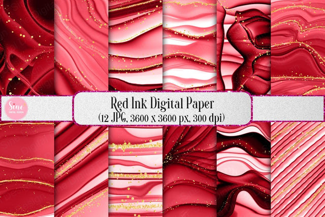 Red Ink Digital Papers Texture Backgrounds Digital Pattern SineDigitalDesign 