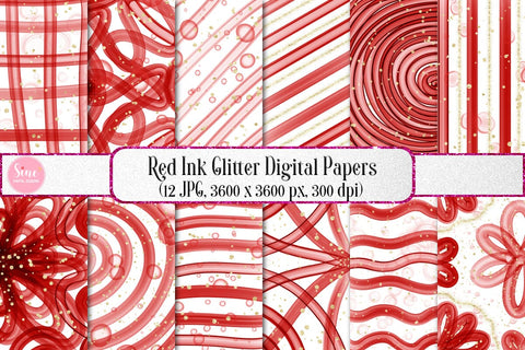 Red Ink Glitter Digital Papers Backgrounds Set Digital Pattern SineDigitalDesign 