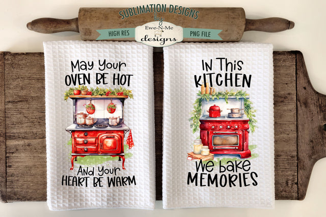 Red Kitchen Christmas Cookstoves | Kitchen Towel Sublimation Designs Sublimation Ewe-N-Me Designs 