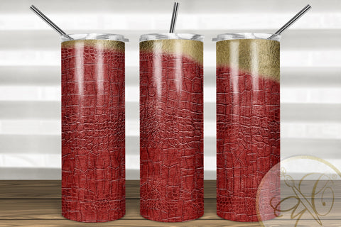 Red Leather and Gold Foil 20oz Skinny Tumbler Sublimation Sublimation Marlene Campos 