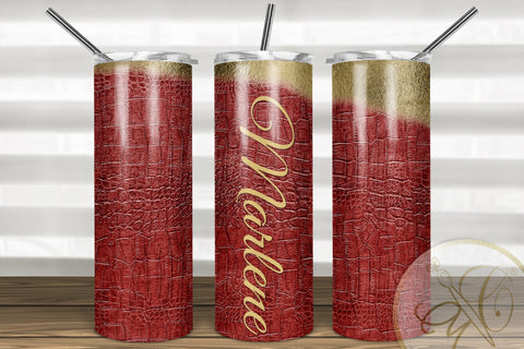 Red Leather and Gold Foil 20oz Skinny Tumbler Sublimation Sublimation Marlene Campos 