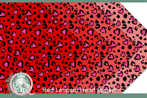 Red Leopard Heart Print Papers Digital Pattern QueenBrat Digital Designs 