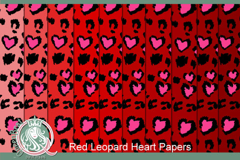 Red Leopard Heart Print Papers Digital Pattern QueenBrat Digital Designs 