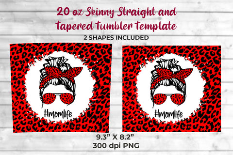 Red Leopard momlife 20 oz Skinny Tumbler Wrap Sublimation Design Sublimation Sublimatiz Designs 