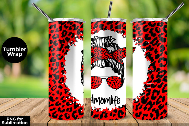 Red Leopard momlife 20 oz Skinny Tumbler Wrap Sublimation Design Sublimation Sublimatiz Designs 