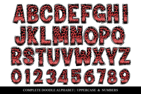 Red Leopard Print With Glitter Doodle Letter Alphabet Set Sublimation BijouBay 