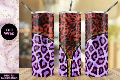 Red Leopard & Purple Zipper 20oz Skinny Tumbler Wrap Template Sublimation Sublimatiz Designs 