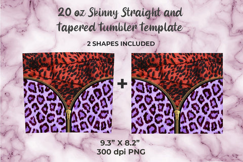 Red Leopard & Purple Zipper 20oz Skinny Tumbler Wrap Template Sublimation Sublimatiz Designs 