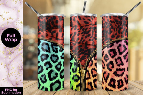 Red Leopard & Rainbow Zipper 20oz Skinny Tumbler Wrap Template Sublimation Sublimatiz Designs 