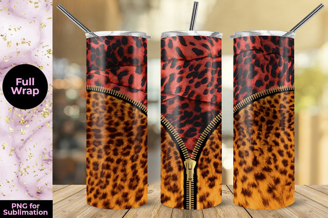 Red Leopard & Reddish Brown Zipper 20oz Skinny Tumbler Wrap Template Sublimation Sublimatiz Designs 