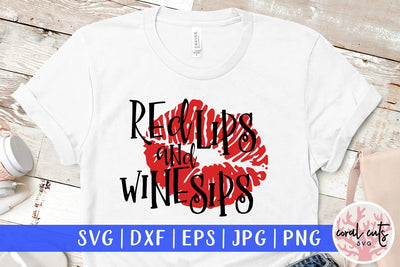Red Lips And Wine Sips - Drinks & Wine SVG EPS DXF PNG SVG CoralCutsSVG 