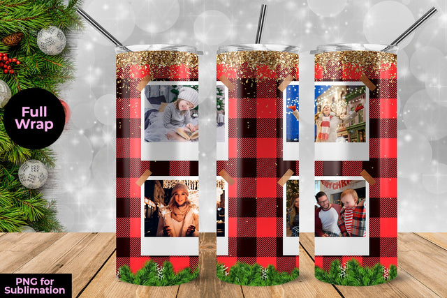 Red Plaid Christmas Frame Sublimation Tumbler Template 20 oz for Sublimation Sublimation Sublimatiz Designs 