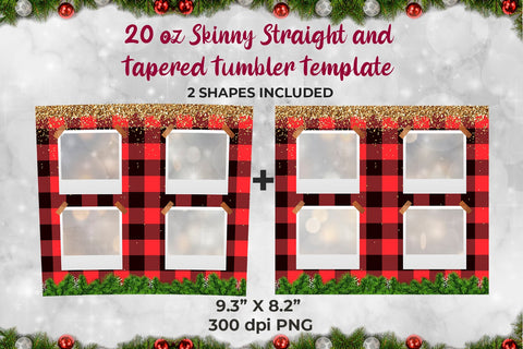 Red Plaid Christmas Frame Sublimation Tumbler Template 20 oz for Sublimation Sublimation Sublimatiz Designs 