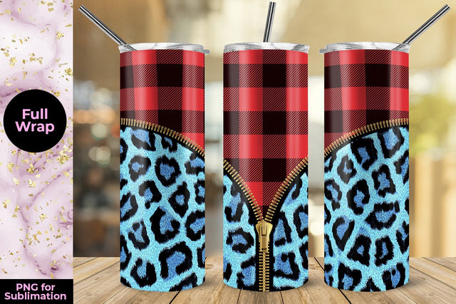 Red Plaid Leopard Blue Zipper 20oz Skinny Tumbler Wrap Template Sublimation Sublimatiz Designs 
